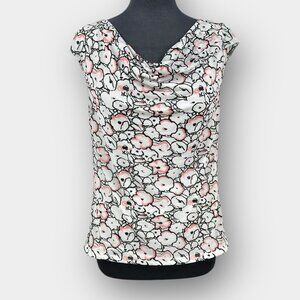 Ricki's Women's Drape Neck Blouse M Floral Cowl Neck Cap Sleeve